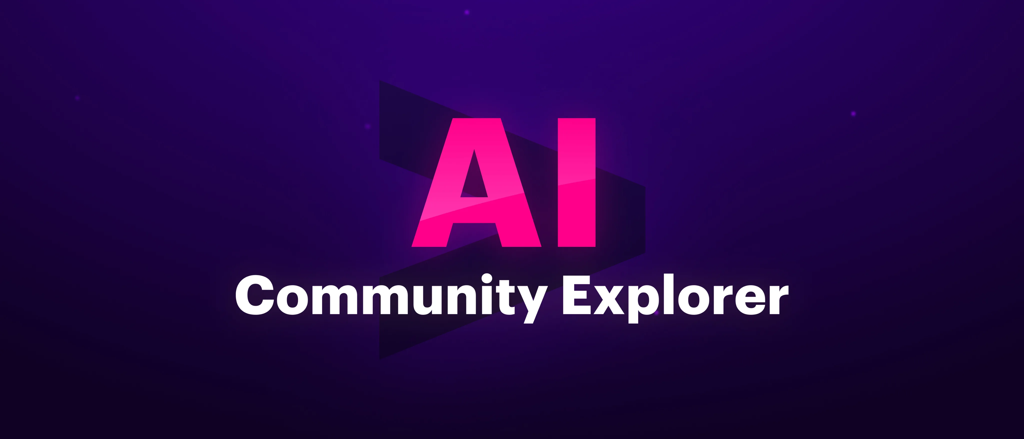 The AI Community Explorer title, set in pink and white across a deep violet field.