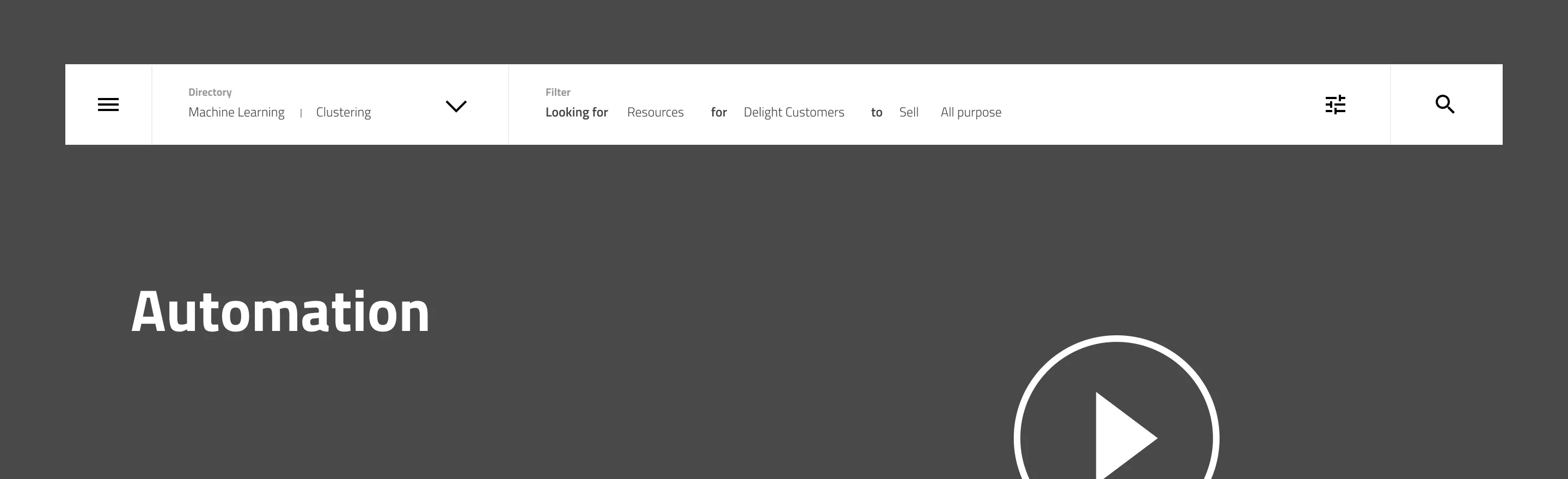 The wireframe of the assets browser: a directory on the left and a filter written as a sentence across the top.